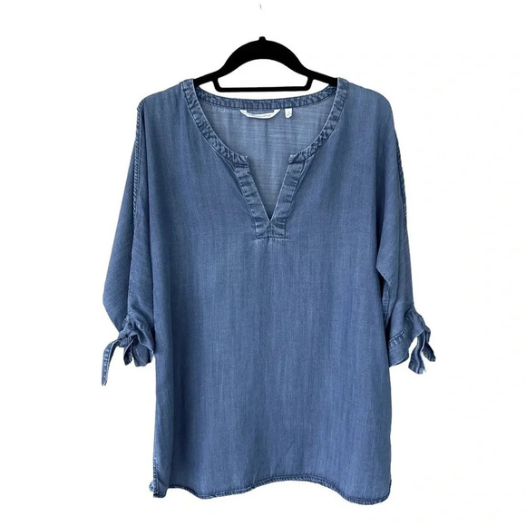 Soft Surroundings Women’s Blouse Cold Shoulder Split Neck Blue Size S - Picture 10 of 10